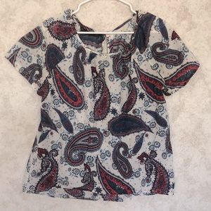 Zara Paisley Floral Blouse Size L Short Sleeve